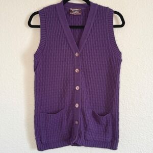 Vintage Womens Small Purple Knit Sweater Vest Cottage‎ Layering Preppy Indie